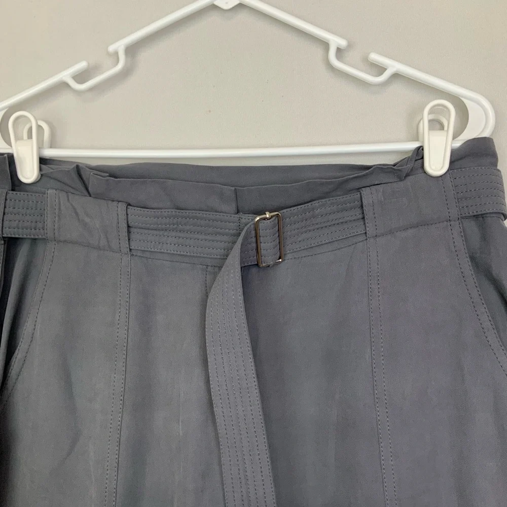 Rebecca‎ Taylor Sz 8 Silk Blend Slate Gray Blue Belted Paperbag Trousers Pants